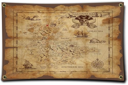 Pirate Treasure Map Background Banner Flag 3X5Ft -Four Brass Grommets