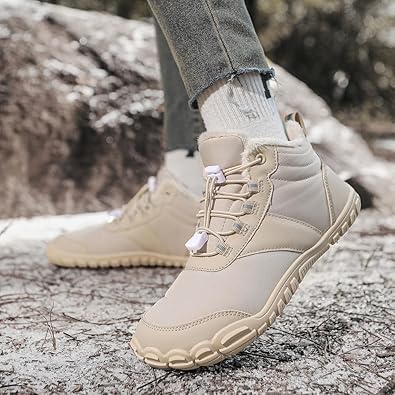 Image of Winter Footwear Barefoot Shoes Women Men Zero Drop Barefoot Hiking Boots Slip On Warm Waterproof Snow Boot Minimalist Wide Toe Ankle Booties Five Finger Hike Shoes Outdoor