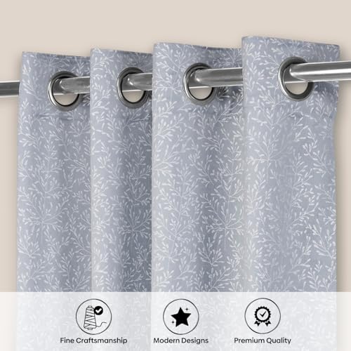 Image of haus & kinder Printed Jacquard Door Curtains 7 Feet Long Pack of 2 Door Curtains, 7 Feet Curtains for Door (Willow Breeze, Frost Blue Nature 130x213 CM)