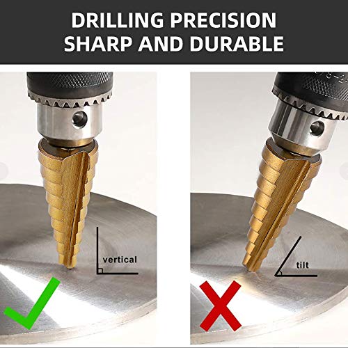 Aleric AMY-07 Step Drill Bit Set - Titanium Coated, High Speed Steel Drill Cone Bits For Sheet Metal Hole Drilling Cutting thumb #5