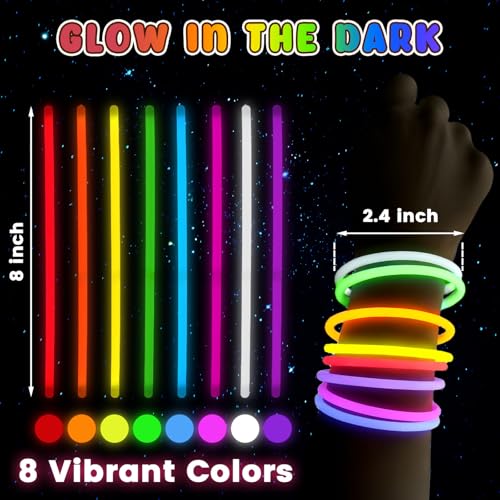 3 otters 100PCS Glow Sticks, 8 Inch Glow in the Dark Party Favors Halloween Party Supplies Light Up Sticks for Kids Adults Birthday Decorations - Image 3