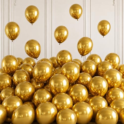 Image of Togvu Gold Balloons, 50Pack 5 Inch Small Mini Metallic Chrome Gold Latex Party Balloons for Birthday Graduation Wedding Baby Shower Retirement New Year Decorations Supplies