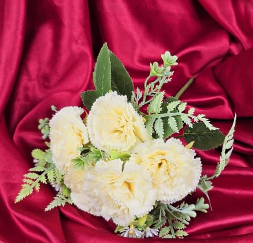 Image of SATYAM KRAFT 1 Bunch Artificial Carnation Flower Stick for Home Decor, Bedroom, Living Room, Balcony, Office Desk, Wedding, Marriage Decoration, Gift, Festival, Shelf & Corner Decoration (Off-White)