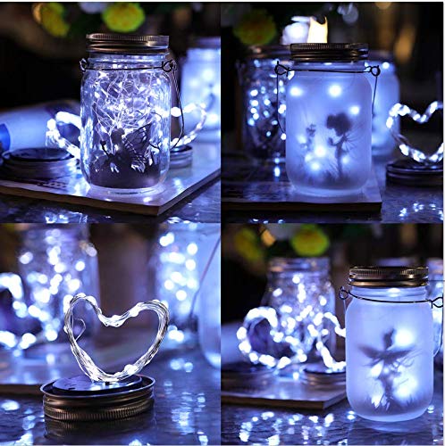 Solar Mason Jar Lights - Solar Fairy String Lights ,Lids With 8 Hangers.fairy Lights Solar Powered Outdoor Waterproof ,For Mason Jar Décor ,Christmas Decorations,Patio Yard Garden Outdoor (No Jars) #TOP4