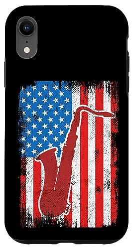 4th of July USA Saxophone Lover �W���Y�E�~���[�W�b�N �X�}�z�P�[�X iPhone XR �p