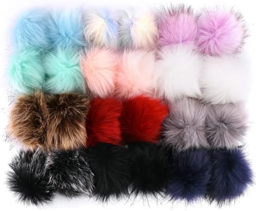 Faux Fur Pom,24 Pcs Pom Balls 3.93 Inch DIY Faux Fox Fur Fluffy Pom with Elastic Loop for Hats Keychains Scarves Gloves Bags Accessories,12 Colors,2 Pcs per Colour
