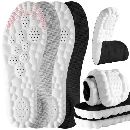 Image of 2 Pair 4D Cloud Steppers Insoles for Men and Women - Shock Absorption Inserts, Soft Anti-Fatigue, Relieve Foot Pain, Memory Foam Insoles for Shoes, Boots & Sneakers (Black & Grey)