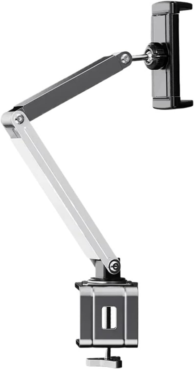 Metal Tablet Stand Holder Clip Desk Bedside 360° Rotatable Phone Holder for 4.7-13.5" Device Stable Clamp Mount(White)