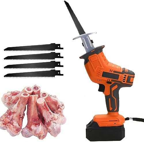 Electric Bone Saw Machine - Cordless Portable Reciprocating Butcher Saw for Meat, Pork, Ribs, and Wood Cutting - Ideal for Commercial and Home Use with Extra Blades