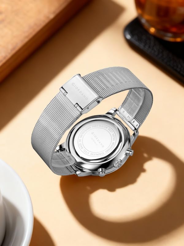 Image of Giordano Formal Chronograph Watch for Men with Round Dial, Mesh Metal Strap, and Date Display