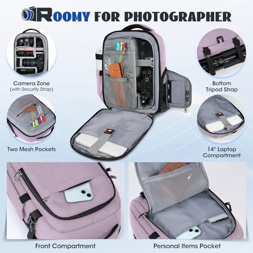 Mochila para Cámara con Cubierta Impermeable Rosa miniatura 3