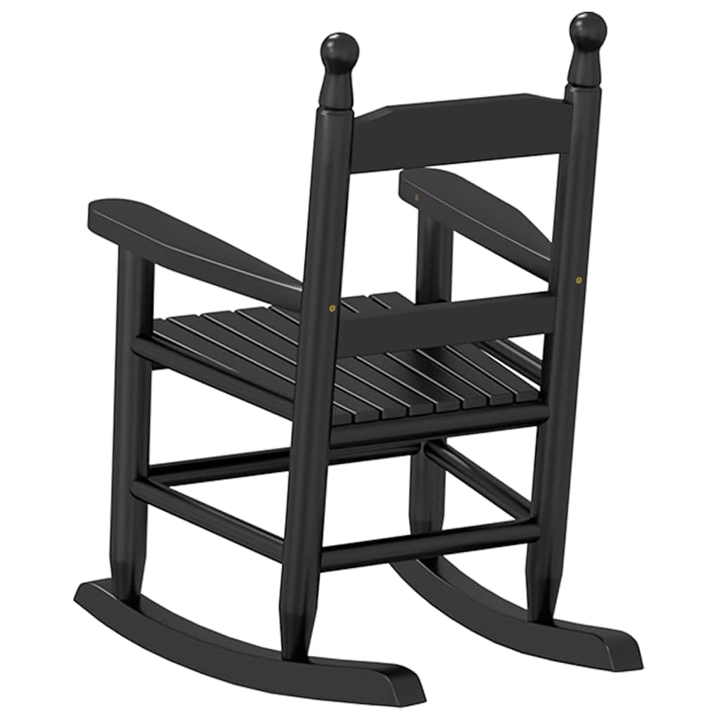 Schaukelstuhl für Kinder Schwarz Massivholz Pappel mit Armlehne und Rückenlehne 36x46,5x57 cm Kinderstuhl für Wohnzimmer Balkon Terrasse Innenraum mit stabilen Kufengestell und bequemer