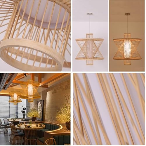 UHKOIXDFGQA Boho Rattan Pendant Light Fixture Modern Handwoven Bamboo Hanging Lamp Farmhouse Coastal Wicker Chandelier with E26/27 Base - Image 2