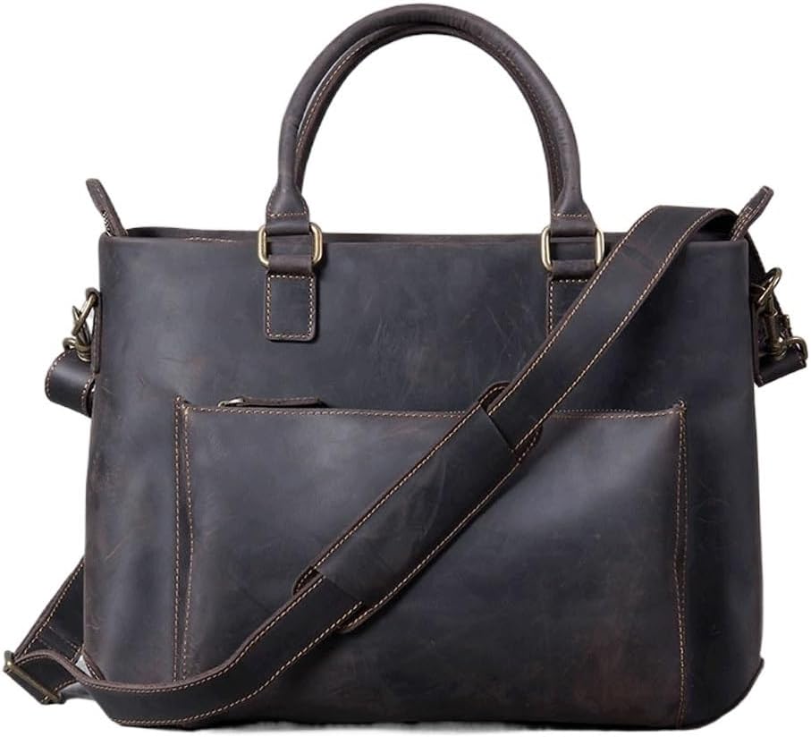 Vintage Briefcase Crazy Horse Leather Tote Shoulder Crossbody Bag Outdoor Backpack