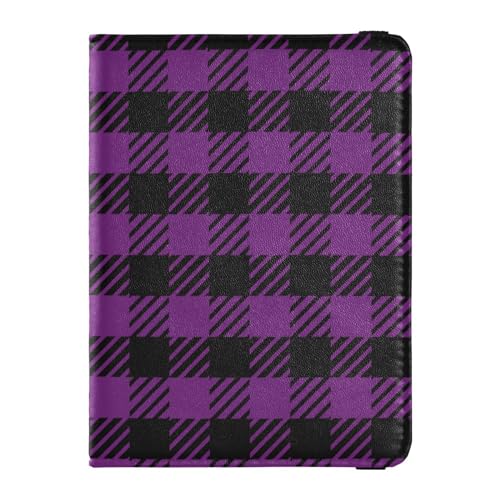 Custodia per passaporto per donne e uomini per da viaggio con blocco RFID motivo scozzese viola nero Plaid Viola Nero Taglia unica Casual