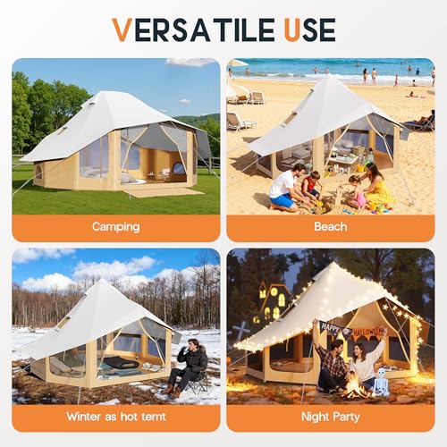 SPECRAFT Canvas Bell Yurt Tents for Camping, Waterproof Glamping Tent with Stove Jack, Breathable Mesh, Snowproofing Spacious 4-Season Family Shelter for Outdoor, Camping, Parties, 10-20 Person - Image 8