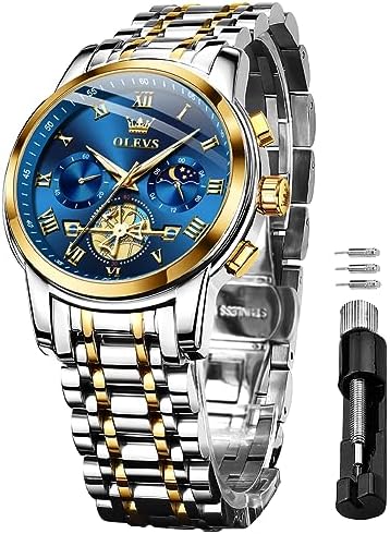 OLEVS Herrenuhren Quarz Uhr Männer mit Römischen Zahlen Mondphase Wasserdicht Leuchtende Klassische Elegantes Herrenuhr