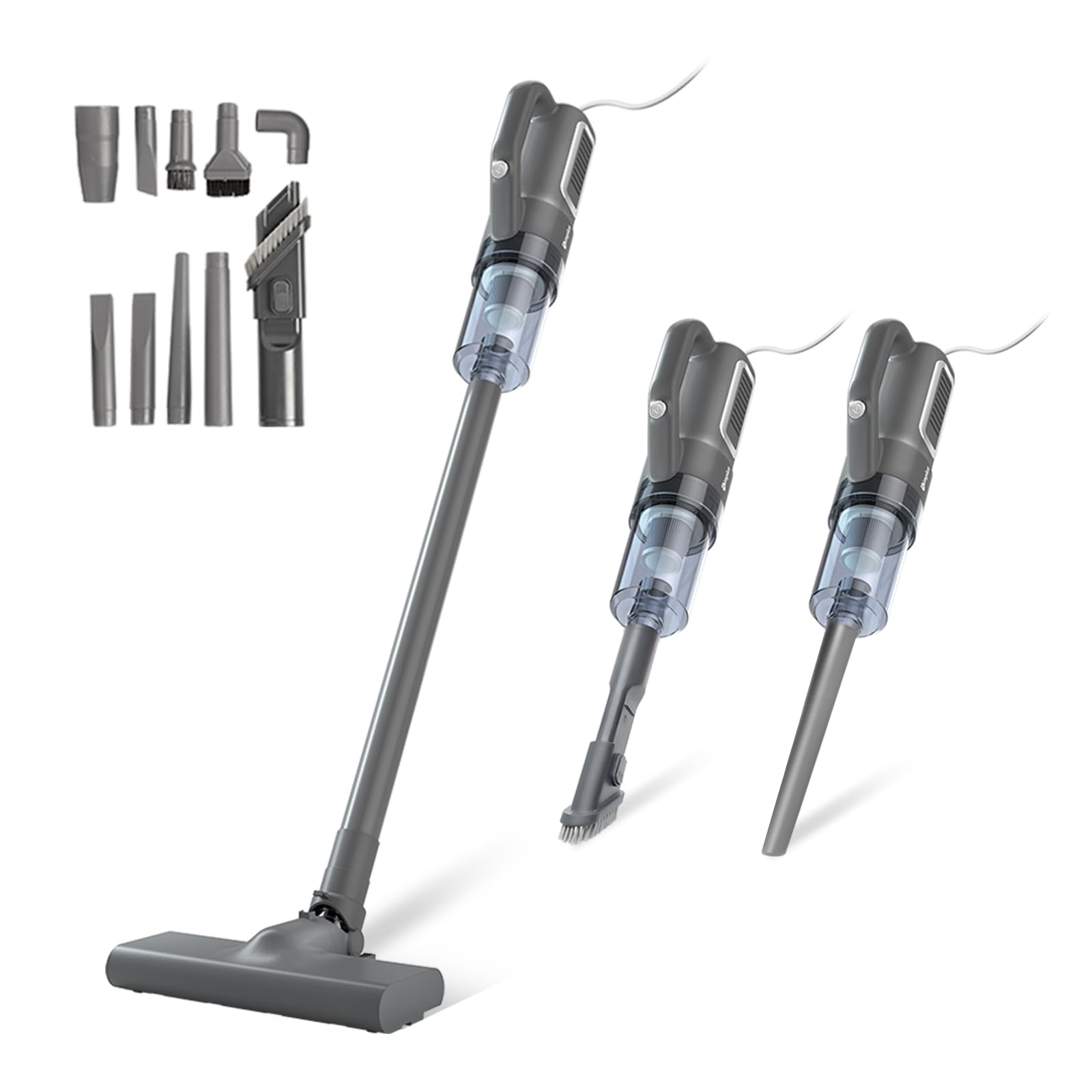SIMPLUS Aspirateur Balai Filaire, Léger 9 en 1 Aspirateur à Main, Moteur ECO, Filtre HEPA, Adapté aux Sols Durs/Poils d'animaux/Voiture, Réservoir de 500ml, 16000Pa, Gris