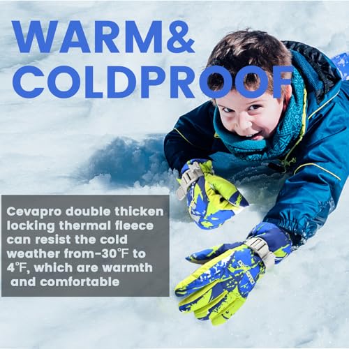 Cevapro Kids Ski Gloves Waterproof Winter Snow Gloves Warm for Boys Girls Cold Weather Outdoor Snowboard — view 2