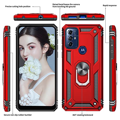 Leyi For Motorola G Play Phone Case 2023, Case For Moto G Play 2023 With 2 Pcs Screen Protector For Women, [Military-Grade] Shockproof Case With Ring Kickstand For Motorola G Play 2023, Red #TOP1