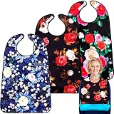TaoTazon Adult Bibs,3 Packs Adult Bibs for Women Eating with Foldable Food Crumb Cather (Flower adhesive adjustment buckle)