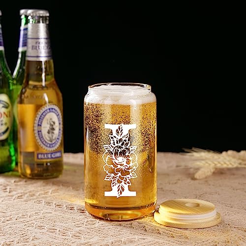 Image of Coolife Initial Glass Cup, Monogrammed Gifts for Women, 16 oz Tumbler w /Lid