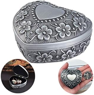 Ziyero Vintage Heart Shaped Metal Jewelry Box Heart Shaped Rose Storage Box Design Creative Alloy Heart Jewelry Box Carved Metal Jewelry Box Suitable for Home Decoration, Weddings, Gifts, Etc