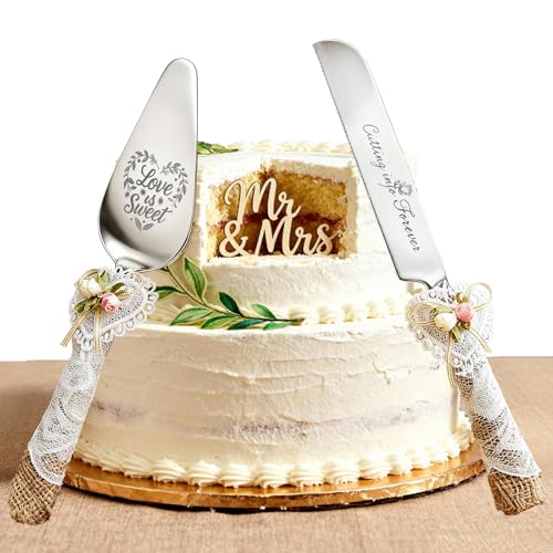 Comparison: Best Knives For Wedding Registry 11 Wedding Cake Knife and Server Set – Rustic Lace Burlap Handle, Stainless Steel Blades, Vintage Wedding Cake Cutting Set for Bride & Groom, Anniversary, Engagement Gift
