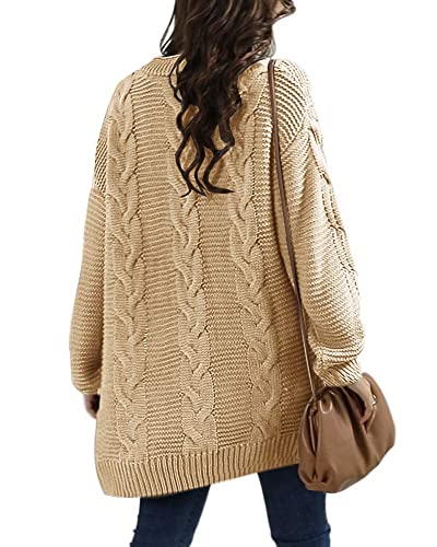Image of Womens Oversized Chunky Open Front Cardigan Sweaters Cable Knit Long Sleeve Cardigans Outwear Coats