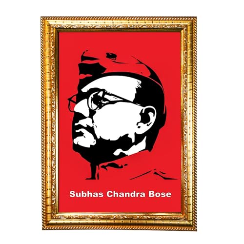 Hawai Netaji Subhas Chandra Bose Photo with Synthetic Wood Frame for Home, Office, Café and Restaurant Décor | Size- 36x26x2cm | SFDI00606_GLD