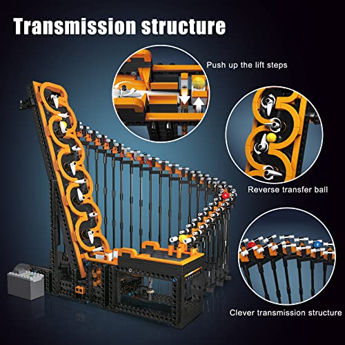 Mould King 26008 Harp Track Marble Run Building Blocks, Educational Power Lifting Steps, Roller Coaster Building Set, 1508 Pieces Stem Clamping Bricks Toy For Kid #TOP1