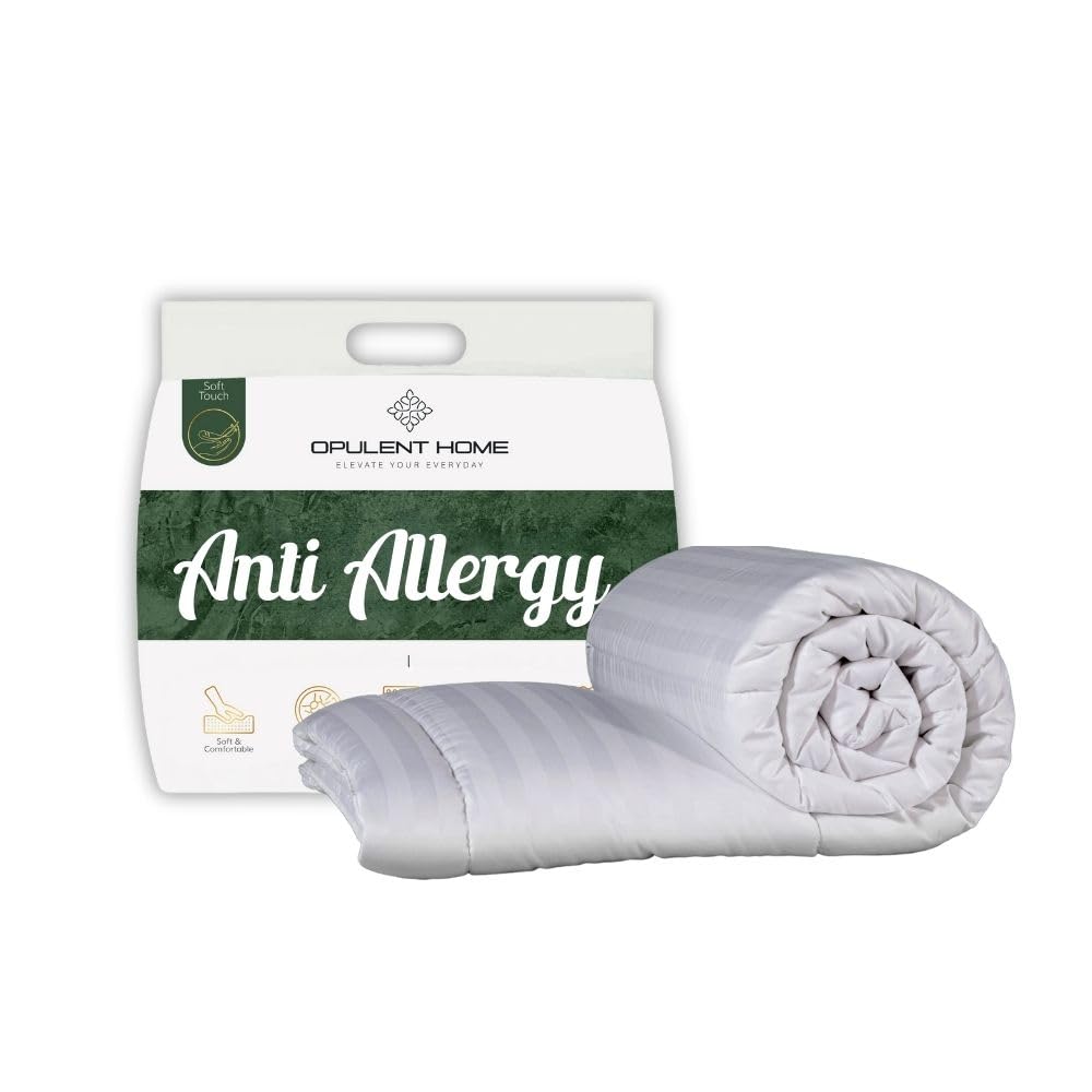 Opulent Home 7.5 Tog Striped Anti Allergy Easy Care Duvet - Summer Comforter, Breathable Microfibre, Luxury Hollowfibre, (Single)