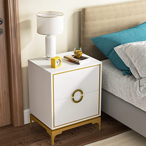 Tribesigns 2-Drawer Nightstand, Modern Tall Bedside Table Night Stands For Bedroom, Wood Side Table End Table With Metal Legs For Living Room, White And Gold (2Pcs) #TOP7