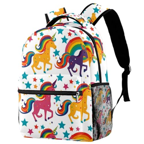 Sac à dos licorne colorée à bretelles réglables et porte-bouteille mini