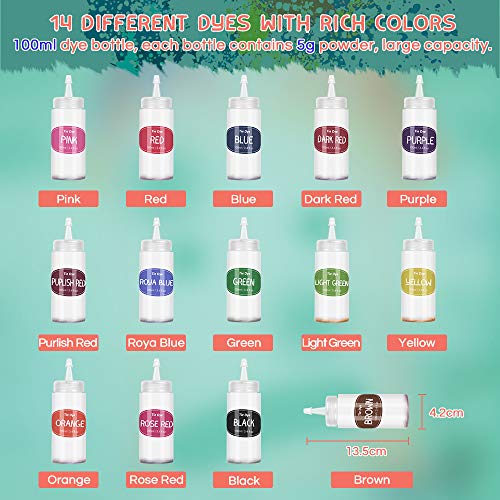 Anpro160PCS Tie-dye DIY Kit (100ml per Bottle), 14 Colours Permanent All-in-1 Tie Dye kit with 120PCS Rubber Bands, Gloves, Apron and Table Covers for Craft Arts Fabric Textile Party DIY Handmade