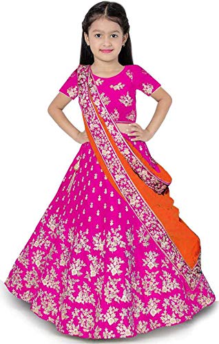 Girl's Taffeta Satin Semi-Stitched Lehenga Choli
