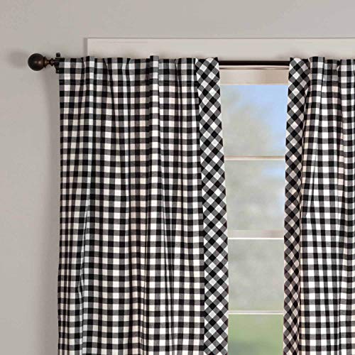 Vintage Check Black Panel Curtains, Set Of 2 Panels, 84" Long, Modern Farmhouse Gingham Drapes, Window Treatment #TOP5