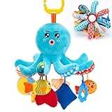 hahaland Baby Toys 0-6 Months - Car Seat Toys Octopus Toy with Pulling Cords, Squeaky, Crinkle,...