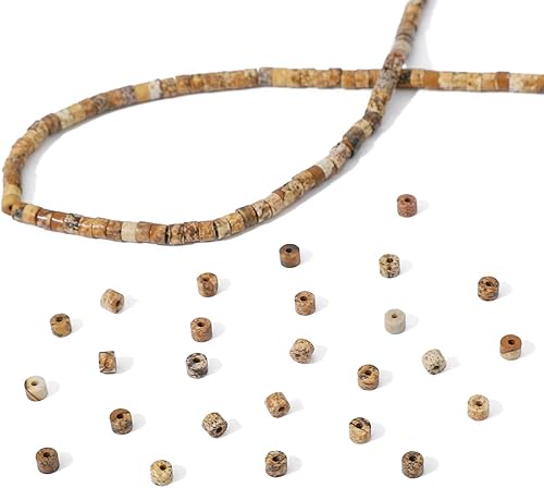 Miniatura 6 de Cuentas cilíndricas cortas de jaspe marrón natural de 0.079 x 0.118 in, 155 piezas de tubos sueltos semi piedras preciosas para diseño de joyería