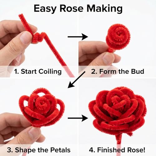Image of Red Pipe Cleaners Craft Bulk,Valentine's Day Gift,100Pcs Chenille Stems Hand Crafts,Flowers DIY Craft Supplies for Home /Christmas Arts and Crafts Decorations,Sensory Toys for Ages 8-13,Family Games