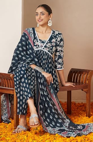 Image of Janasya Women Kurta with Pant & Dupatta Set