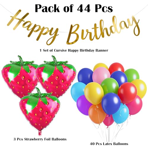 Image of Fruit Theme Birthday Decoration Kit with Colorful Balloon, Strawberry Foil Balloons, Happy Birthday Banner, Tropical Party Backdrop Decor for Kids Birthday Celebration Supplies