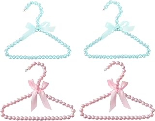 4pcs Small Pearl PET Apparel Hangers Xmas Bow for Cats Dogs | Plastic and Iron Wire Build, Slipping Resistance, Compact Size for Indoor Storage Solutions, Load Bearing Design