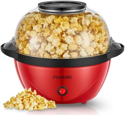 FOHERE Popcornmaschine, 3,5L Popcorn Maker für Zuhause | Elektrische Rühr Popcorn Popper mit Zucker & Öl, Antihaftbeschichtung, Stille und Schnelle, Für Filmabende,Heiligabend