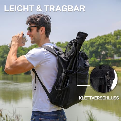 EVER ADVANCED Klapphocker Faltbar Dreibeinhocker Ultraleicht, Campinghocker 53.3cm Hoch 102KG Belastbar mit Seitentasche, Tragbarer Angelhocker Klappbar für Camping Jagd Wandern Angeln