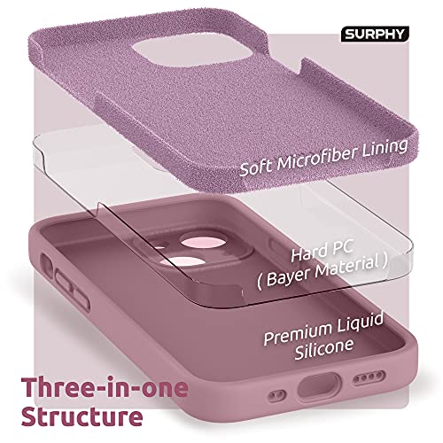 Surphy Compatible With Iphone 13 Mini Case With Screen Protector, (Camera Protection + Soft Microfiber Lining) Liquid Silicone Phone Case 5.4 Inch 2021, Lilac Purple #TOP4