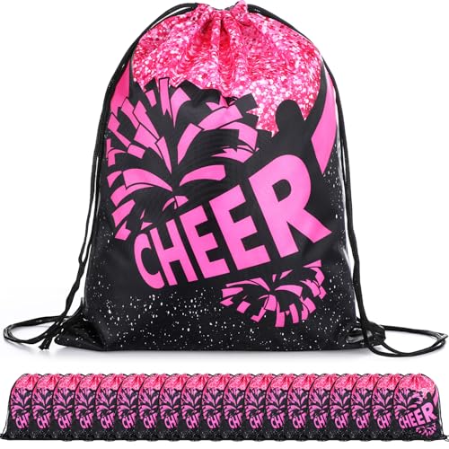 SATINIOR 20 Pcs Cheer Drawstring Backpacks Bulk Cheerleader Bags Hot Pink Cheerleading Gift Bags Cheer Accessories for Cheerleaders