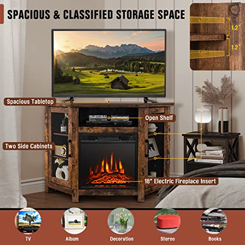 Tangkula 45 Inches Tv Stand With Fireplace Insert, Electric Fireplace Entertainment Center With Adjustable Shelves, 3 Brightness, Overheat Protection, Fit Tvs Up To 50 Inches (Rustic Brown) #TOP4