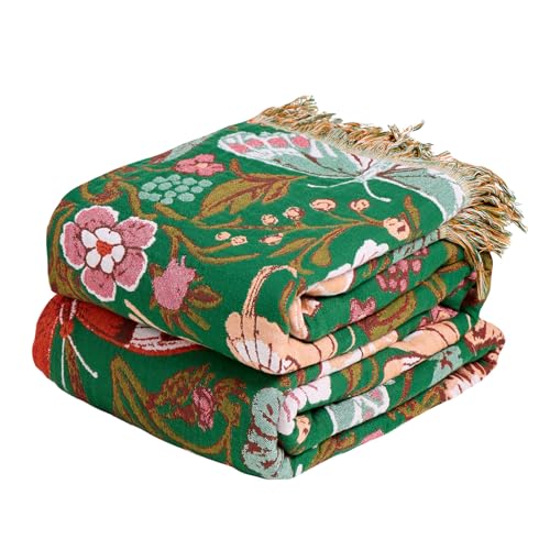 Image of MSGKV Boho Throw Blanket 50 inchx60 inch Fall Cotton Butterfly Floral Blanket