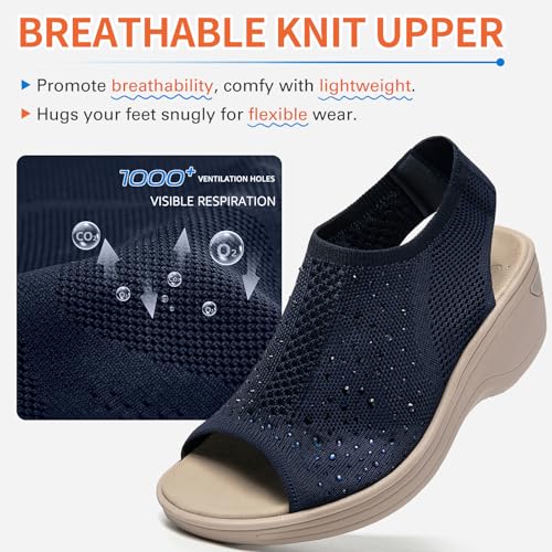 KOIMED Women's Comfortable Platform Walking Sandals With Memory Foam Open Toe Lightweight Breathable Soft Mesh Washable For Summer Travel Casual Beach Outdoor Sport3